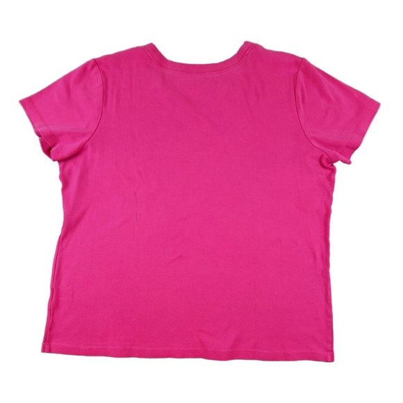 Land's End Women's V Neck Bright Pink Knit Top size XL ... JH1263 - Picture 2 of 3